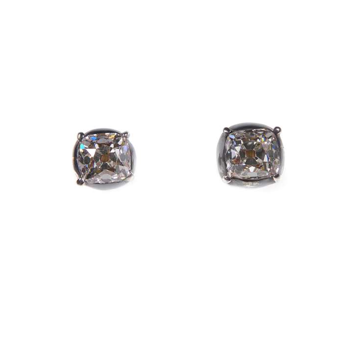 Pair of cushion cut diamond stud earrings